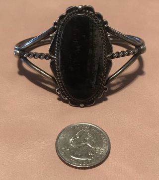 Vintage Sterling Silver Southwest Cuff Bracelet Black Stone Detailed (36.  9g) 5