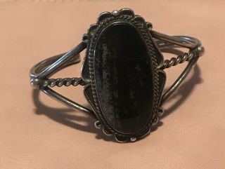 Vintage Sterling Silver Southwest Cuff Bracelet Black Stone Detailed (36.  9g) 6