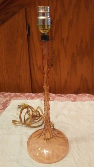 Vintage Pink Depression Glass Candle Stick Table Lamp