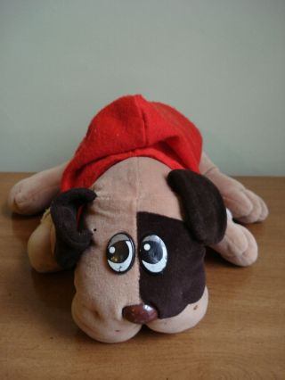 Vintage 1985 Tonka Pound Puppies Brown & Tan Dog Puppy With Red Hoodie Collar