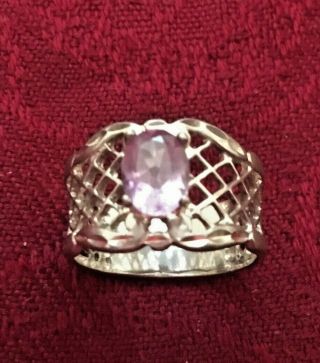 Vintage Sterling Silver Amethyst Ring Jewelry Size 8 Basket Weave