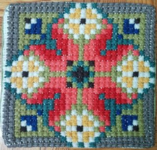 Handmade Vintage Embroidered Seat Chair Pad Cover Multicolor 11.  5 In × 12 In