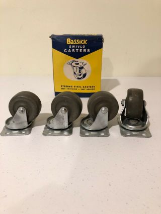 Set Of 4 Vintage Cast Iron Bassick 4814 - 2 " Swivel Plate Industrial Casters Box