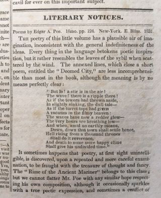 1st Review Of Edgar Allan Poe’s Poetry In 1831 The - York Mirror Newspaper