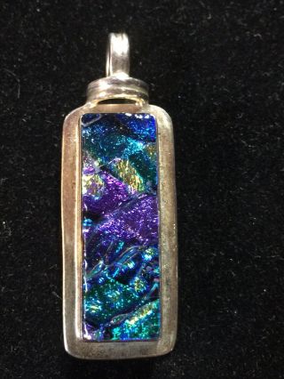 Vintage Taxco Mexico 950 Sterling Silver Multi Color Glass Pendent Maine Estate
