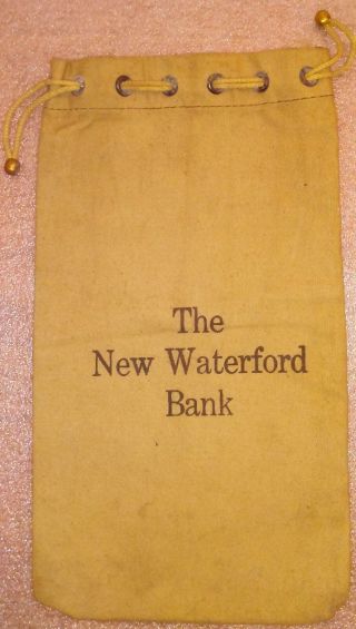 Old Vintage Canvas Money Bag,  The Waterford Bank,  Ohio.  Ab