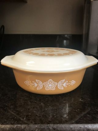 Vintage Pyrex 043 Butterfly Gold Oval Casserole Dish With Lid 1 1/2 Qt