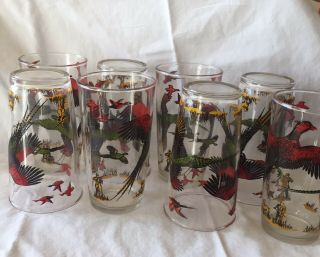 Pheasant Glasses Vintage Hazel Atlas 10 Oz.  Drinking Glasses Bar Glassware