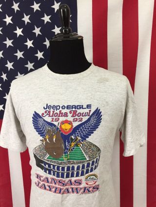 Vtg Kansas Jayhawks Ku Aloha Bowl 1992 T - Shirt Men 