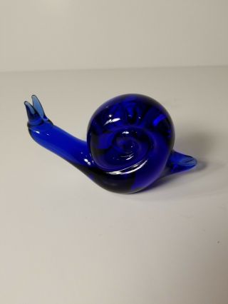 Royal Vintage Cobalt Blue Hand Blown Art Glass Snail Paperweight Decor