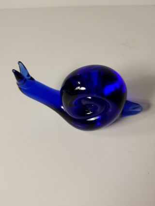Royal Vintage Cobalt Blue Hand Blown Art Glass Snail Paperweight Decor 2