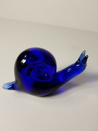 Royal Vintage Cobalt Blue Hand Blown Art Glass Snail Paperweight Decor 4