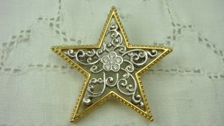 Vintage Lc Liz Claiborne Gold Silver Rhinestone Star Pin Brooch