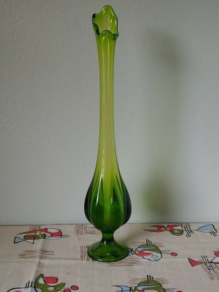 Vtg Mid Century Avocado Green Tall Glass Footed Swung Vase Viking Smith?