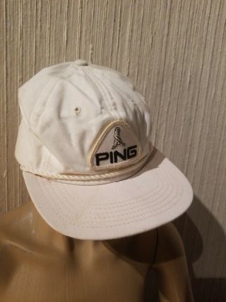 Vintage Ping " Play Your Best " Logo By Karsten Leather Strap Back Hat Made In Usa