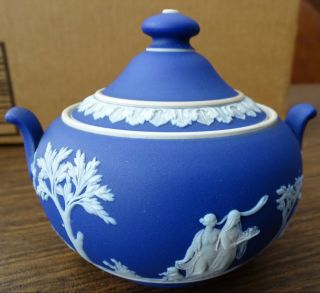 Vintage Wedgwood Cobalt Blue Jasperware Sugar Bowl