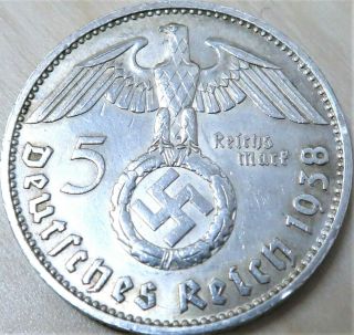 Vintage Ww2 Silver Nazi Germany 5 Reichsmark Coin Rare 100