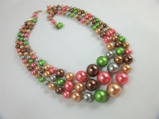 Vintage 3 Strand Beaded Graduated Necklace 17 " Japan