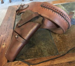 Vintage Leather George Lawrence Co.  Ammo Belt With Redhead Holster.  22 Cal.