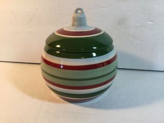 Vintage Longaberger Pottery Ornament Shape Covered Candy Dish Green Red White