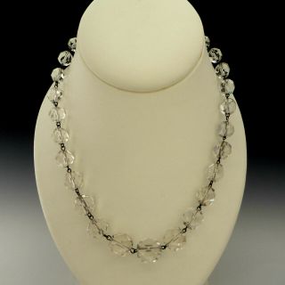 Vintage Art Deco 1920s - 30s Lead Crystal Bead Necklace 14k Gold Filled