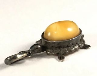 Vtg Old Pawn Navajo Sterling Silver 925 Butterscotch Amber Pendant Handcrafted