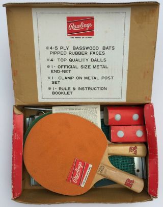 Vintage Rawlings Japan Ping Pong Table Tennis Kit Paddles Balls 14 - 182 Tts 1 - Mb