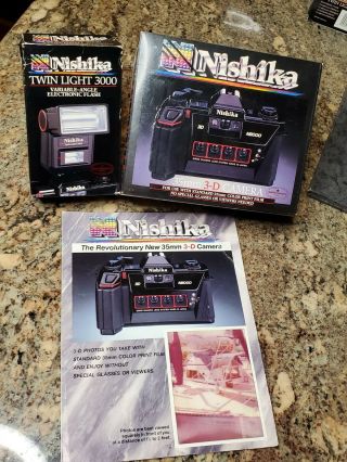 Nishika N8000 3d Quadra Lens 35mm Camera W/ 3000 Twin Light Flash