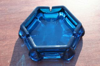Vintage Heavy Art Glass Cobalt Blue Ashtray Sparkling