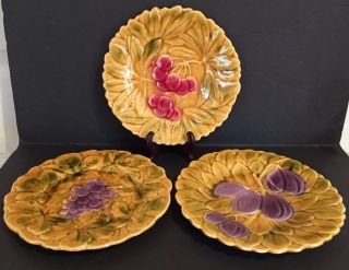 3 - Vintage Pv Sarreguemines France Majolica Fruit Plates