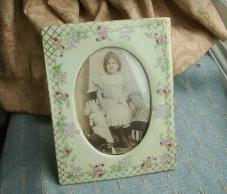 Old Vintage Porcelain Floral Photo Frame Edwardian Style Antique Girl Doll Photo