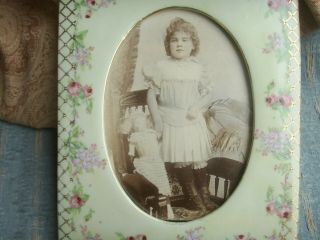 Old Vintage Porcelain Floral Photo Frame Edwardian Style Antique Girl Doll Photo 2