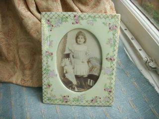 Old Vintage Porcelain Floral Photo Frame Edwardian Style Antique Girl Doll Photo 3