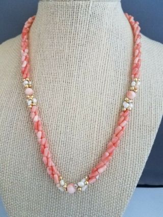 Vintage 16in Coral And Pearl Necklace 2
