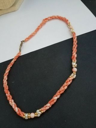 Vintage 16in Coral And Pearl Necklace 3