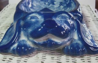 Vintage Asian Cobalt Blue White Ceramic Dog Bowl Wcl Mark Koi Fish Stoneware
