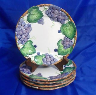 Vintage Grape Arbor By Fitz & Floyd 8 - 3/8 " Salad Plates - Set Of 5