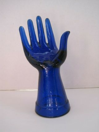 Vintage Art Deco Cobalt Blue Glass Hand Jewelry Ring Model Holder Mannequin