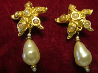 Vintage Oscar De La Renta Starfish Pearl Runway Earrings