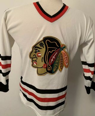 Vintage Chicago Blackhawks Ccm White Nhl Hockey Jersey Boys Size L Rare