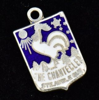 Vintage The Chantecler Chicken Ste - Adèle Shield Sterling Silver Charm Enamel 925