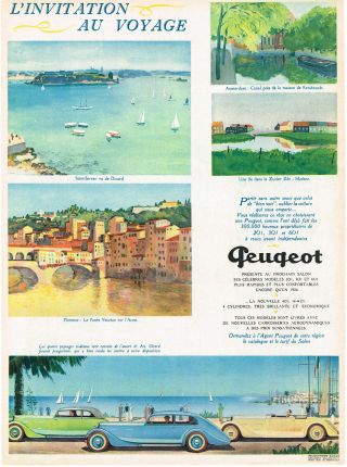 1934 Big Vintage Peugeot Car Automobile French Art Deco Print Ad