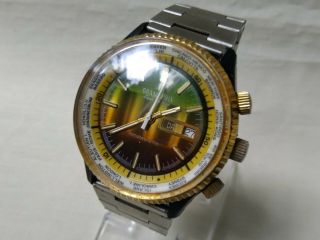Grand Prix Divers World Time Vintage Gents Watch Gwo Rotating Inner Bezels