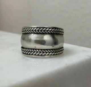 Sterling Silver 9.  25 Wide Cigar Band Ring 2 Braided Row Edges Vtg 90’s Sz.  M - L