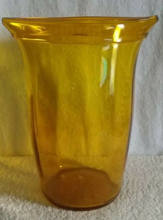Vintage Heavy Blenko Butterscotch Yellow Hand Blown 10 " Vase Acid Etched Mark