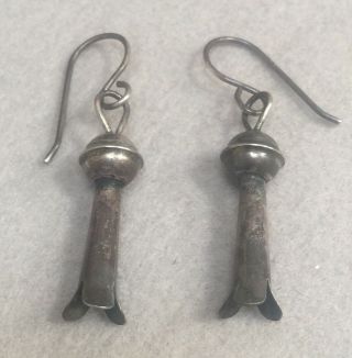 Vintage Native American Sterling Silver Bench Bead Squash Blossom Earrings