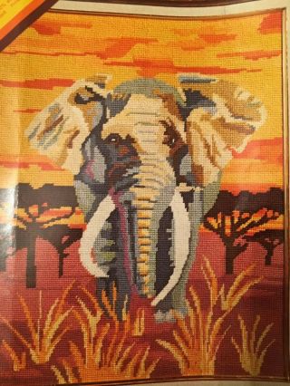 Vintage Elephant Counted Needlepoint Kit Erica Wilson Unworked 17x20 Rare