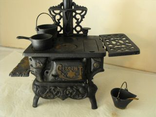 Vintage Crescent Cast Iron Mini Toy Stove With Accessories Smaller Version
