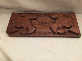 Vintage Expandable Hand Carved Teak Wood Book Holder W/squirrel Book Ends