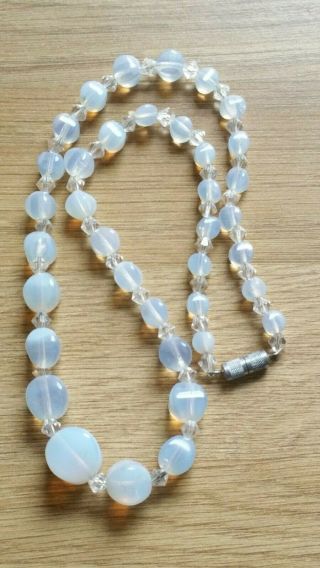 Czech Vintage Art Deco Moonstone Bead Necklace 6
